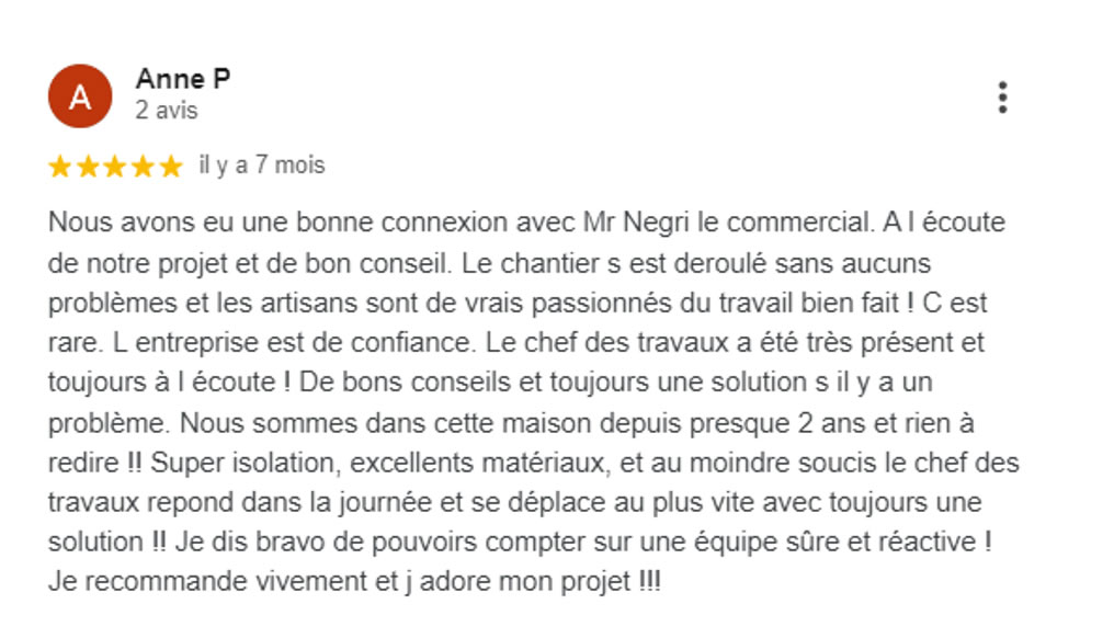 Avis client Pierre et construction