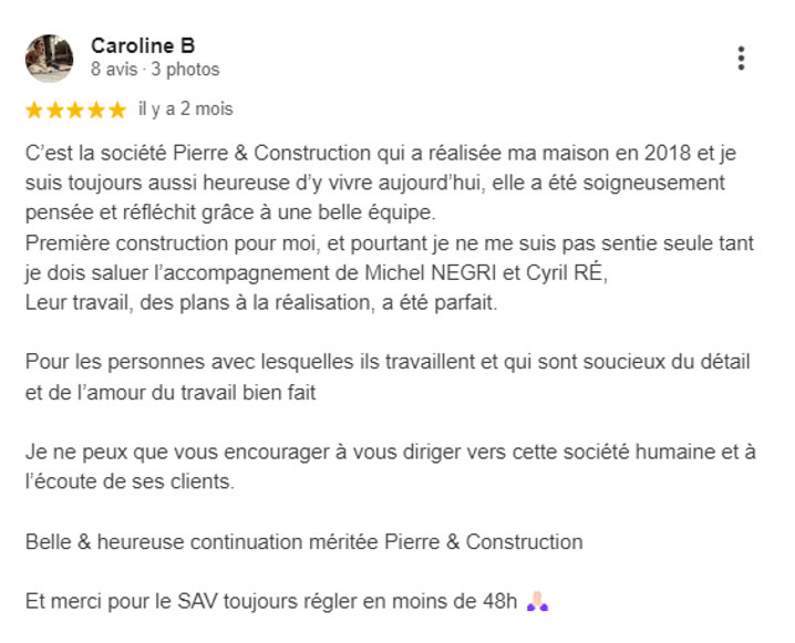 Retour client Pierre et construction